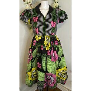 Afrothrone Made to Order African Print Short Sleeve Cotton Mid Length Dress S/ M